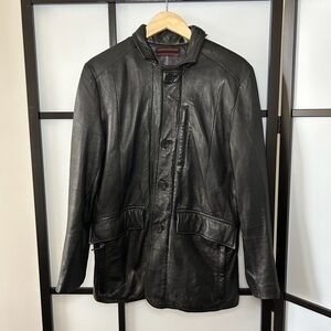 [S] Andrew Marc Black Real Leather Thinsulate Lined Zipper & Button Jacket